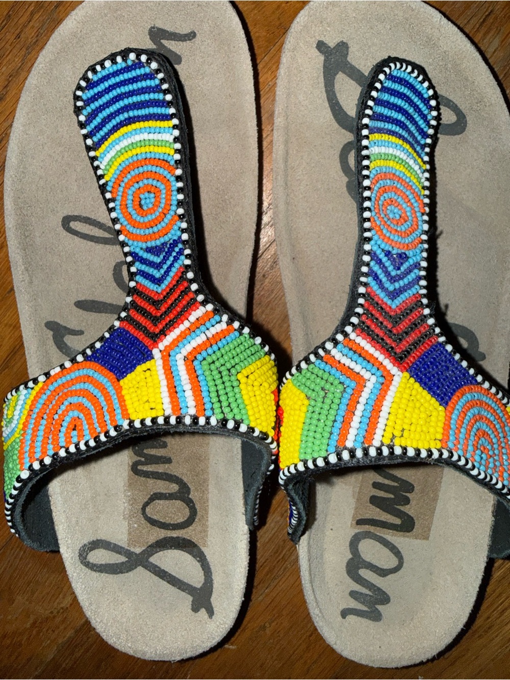 Sam Edelman Multicolor Beaded T-Strap Sandals with Bright Accents - Picture 3 of 6